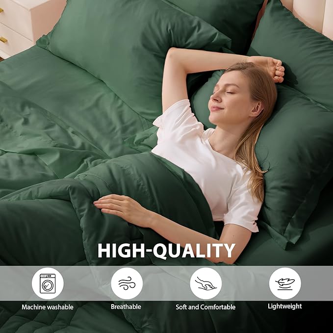 King Comforter Set Emerald Green - Bed in a Bag King Size 7 Pieces, Soft Bedding Set for All Seasons, Christmas Premium King Comforter Set with Comforter, Sheets, Pillowcases & Shams