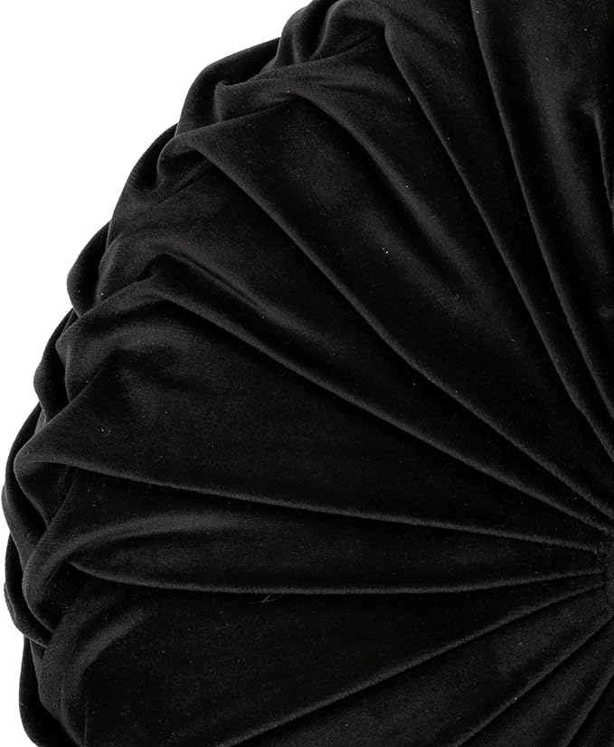 Lush Decor Round Pleated Soft Velvet Decorative Throw Pillow, 1 Count, 15" Diameter, Black - Plush Round Pillow, Seat Cushion, Decorative Pillows For Bed, Couch, Or Chair