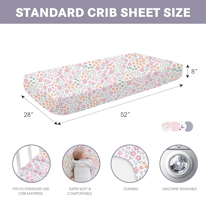 Bimocosy Crib Sheets 4 Pack, Baby Crib Sheets Fitted for Boys and Girls Breathable & Snug Fit, Soft Toddler Bed Sheets for Standard Crib Mattress Nursery Daycare Essentials, Butterfly Bloom