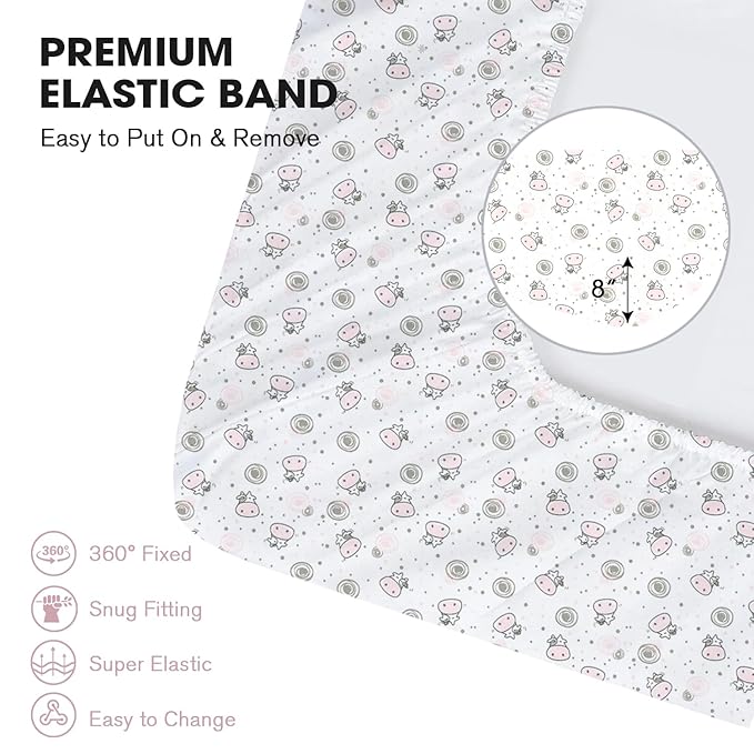 Little Grape Land Crib Sheets 2 Pack for Boys and Girls, Baby Neutral Crib Fitted Sheets for Standard Crib & Toddler Mattress, Super Soft Breathable Fitted Crib Sheet Set, Flying Cow