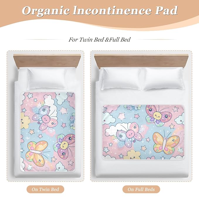 Waterproof Bed Pad Reusable Changing Pad Toddler Mattress Protector Large Pee Pad Baby Diaper Pad Soft Washable Liner Pink Butterfly Cloud