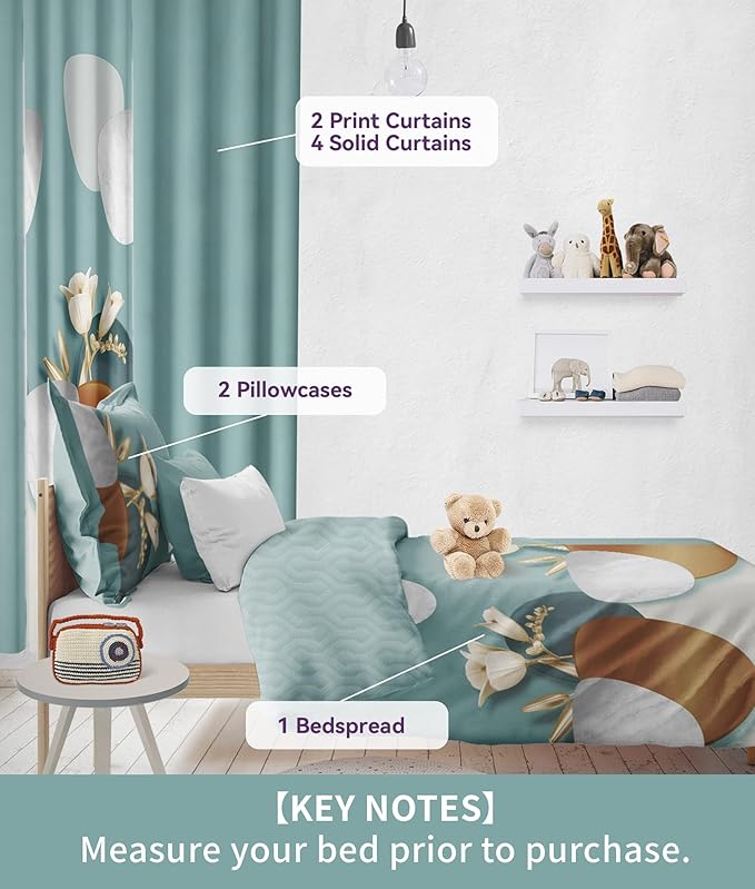 Bedspreads and Matching Curtains 1 Bedspread 2 Pillowcases 2 Print Curtains 4 Solid Curtains Cal King Comforter Set with Curtains California King Bed in a Bag Set Easy Care Microfiber RV