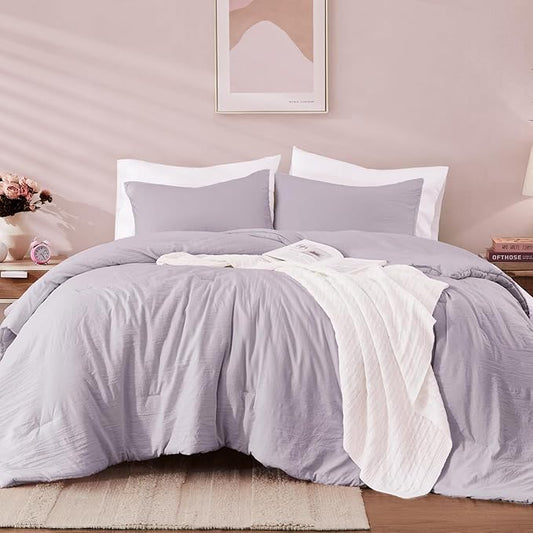 WRENSONGE Queen Comforter Set - 3 Pieces Prewashed Lilac Comforter Soft Lightweight for All Seasons,Down Alternative Comforters Queen Size with 2 Pillow Shams