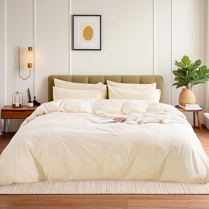 NEXHOME PRO Full Duvet Cover Set – 100% Certified Organic Cotton with Washed Feel & Linen-Like Texture, Comfortable & Breathable, Home Bedding Set 80"*90" (No Comforter) 8090N