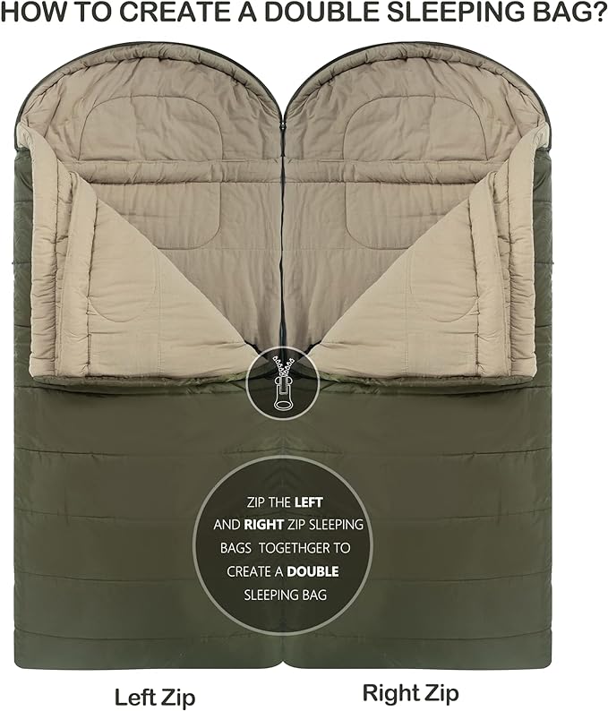 Cold Weather Sleeping Bag 100% Cotton Flannel XXL for Adults Big and Tall,Free Compression Sack