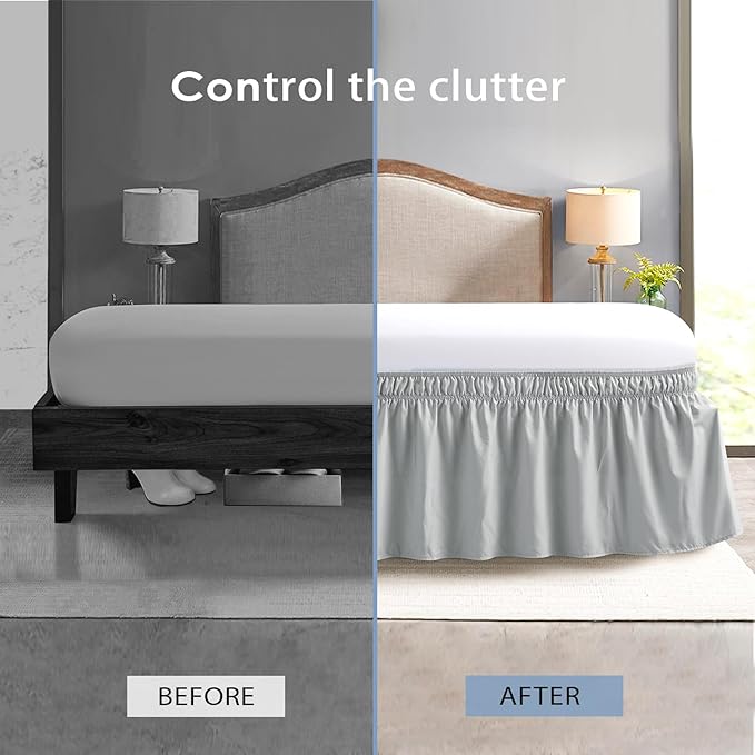 FreshCulture King Bed Skirt, Dust Ruffle for King Size Bed, Easy Fit with 18-Inch Tailored Drop, Elastic Wrap Around Bed Skirt King Size, Hotel Quality Bed Skirts for Adjustable Bed (Light Grey)