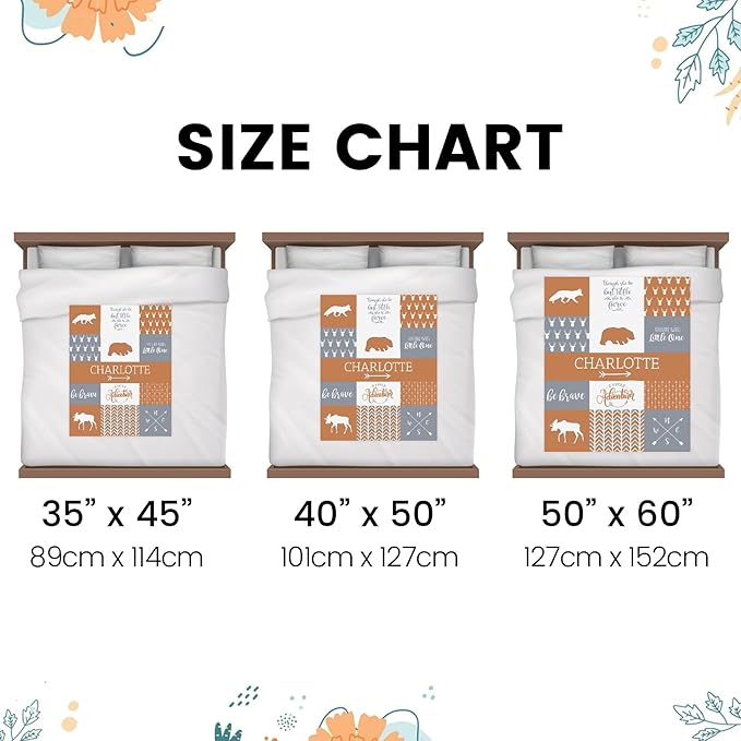 Customzed Baby Blanket for Girls Super Soft Double Layer with Dotted Backing, Monogrammed Receiving Blanket with Cute Woodland Multicolor Printed Blanket Burnt Orange 40 x 50 Inch