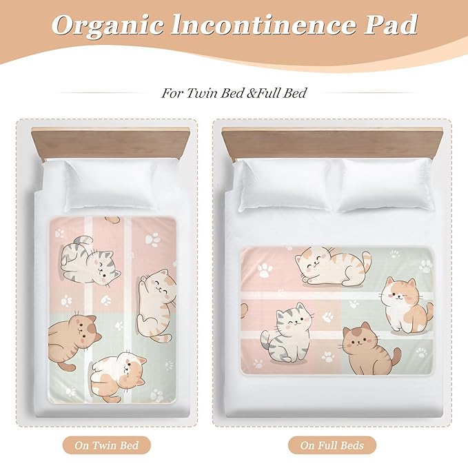Waterproof Bed Pad Reusable Changing Pad Toddler Mattress Protector Large Pee Pad Baby Diaper Pad Soft Washable Liner Pink Kitten Stripe
