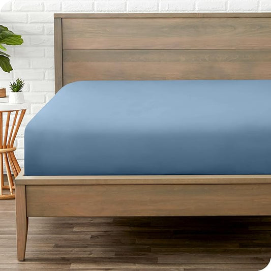 Bare Home Fitted Bottom Sheet Twin - Premium 1800 Microfiber - Ultra-Soft Wrinkle Resistant - Deep Pocket - Fitted Sheet (Twin, Coronet Blue)