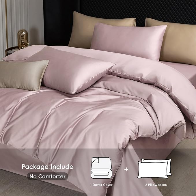 MooMee Duvet Cover Set 100% Extra Long Staple Cotton 600 Thread Count Silky Sateen Smooth Luxury Soft Breathable Durable Hotel Quality Bedding, 3 Pieces (Pale Mauve, King 104"x90")