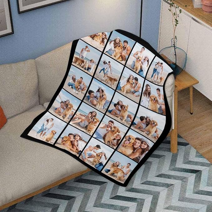 Customized Photo Blanket - 20 Picture Throw Blanket Gifts for Boyfriend, Couples, Family & Friends - 8 Sizes