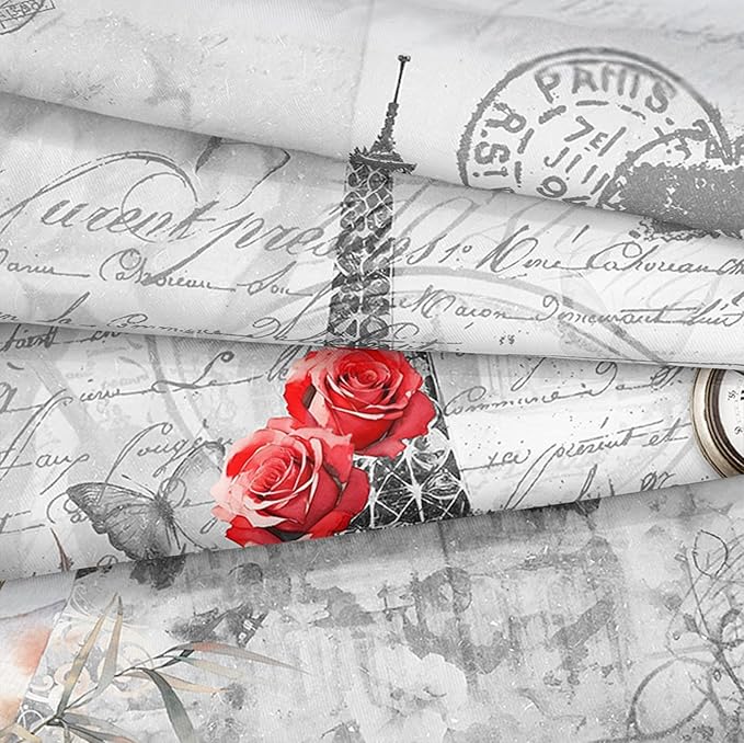 Bedbay Eiffel Tower Comforter Set King Size French Style Bedding Romantic Paris Retro Letter Rose Flowers Printed Paris Room Decor 4-Piece Soft Microfiber Girls Women Quilt Set (Red, King)