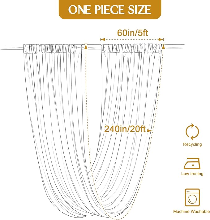 40ft×20ft Champagne Ceiling Drapes for Weddings Events Wrinkle-Free Polyester Ceiling Backdrop for Ten Canopy Church Stage Bedroom Decor 8 Panels 5×20ft