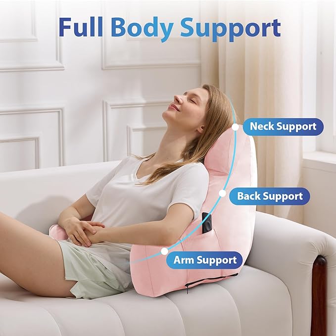 Back Pillow for Bed Sitting up, Reading Pillow for Sitting in Bed Adult, Back Support Pillow, Memory Foam Sit up Lounge Backrest Pillow with Arms for TV, Couch, Chair, Dorm, 20 Inch, Pink