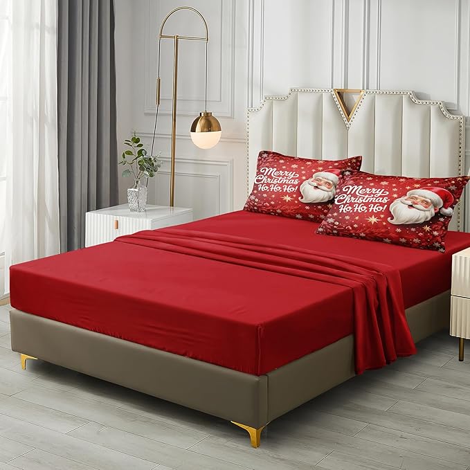 Santa Claus Comforter King Red Snowflake Bedding Set Leaf Stars Merry Christmas Bedroom Decor Happy Holiday Boys Girls Xmas Bed in A Bag