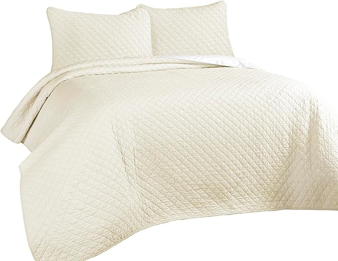 Lush Decor Ava Quilt Diamond Pattern Solid 3 Piece Oversized Bedding Blanket Bedspread Set - King - Ivory