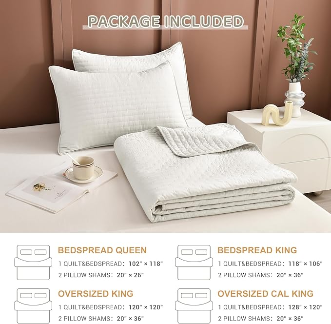 Lady Ann Wheat Cal King Bedspreads Set, 3 Piece King Size Quilt Set (118x106) for Bed, Lightweight & Soft Farmhouse Coverlet All Season Quilted Bedding Sets