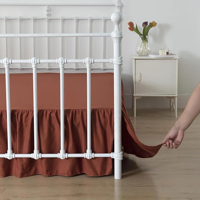 Bed Skirt King Size Ruffled Bed Skirts with Split Corners, 18 Inch Drop Dust Ruffle Bed Skirt with Platform, 18'' King, Rust