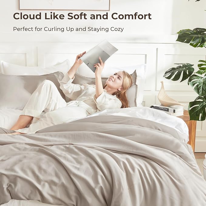 Litanika Linen Grey Comforter Set California King Size, 3 Pieces Cal King Lightweight Solid Bedding Comforter Set, All Season Fluffy Bed Set (104x96In Comforter & 2 Pillowcases)