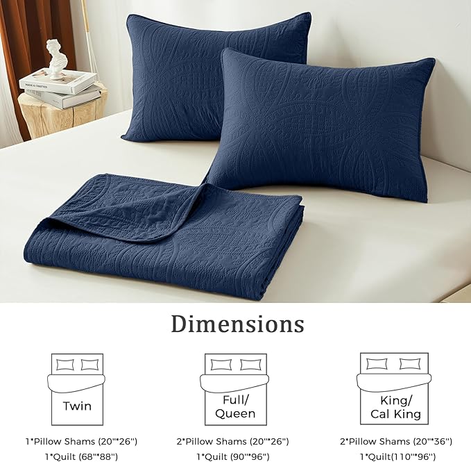 akkialla Navy Full/Queen Quilt Set, Ultrasonic Lightweight Bedspread Coverlet for Modern Minimalist Bedroom, Soft Microfiber Coin Pattern Bedding, 3-Piece (1 Quilt, 2 Pillow Shams) | Breathable fabric