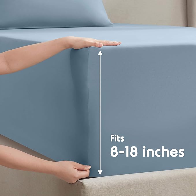 Nestl Short Queen Sheet Set - 1800 Ultra-Soft Microfiber - Double Brushed - Deep Pockets - Easy Fit - 4 Piece Set - Bed Sheets (Short Queen, Stone Blue)
