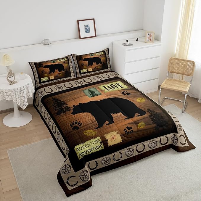 Feelyou Kids Bear Rustic Bedding Set Full Size, Texas Star Comforter Set Western Farmhouse Comforter for Kids Boys Girls Countryside Duvet Insert Room Decor Microfiber Bed Set