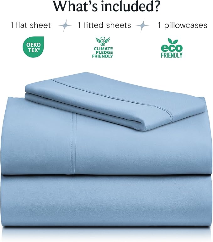LuxClub Twin XL Sheets - Soft Twin Bed Sheets for Boys and Girls, 3 PC Deep Pockets 18" Eco Friendly Wrinkle Free Kids Fitted Sheets Machine Washable Hotel Bedding Silky Soft - Sky Twin XL