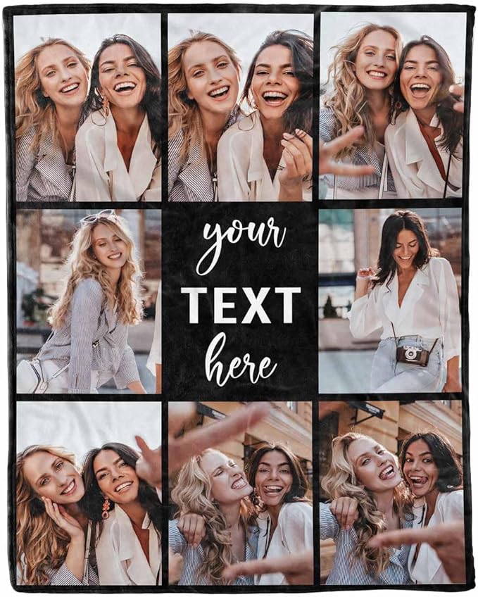 Picture Blanket Personalized Photo, 8 Photos Blanket Customize Custom Friendship Blanket Long Distance Friendship Gifts for Besties, Female, Soul Sister, BFF