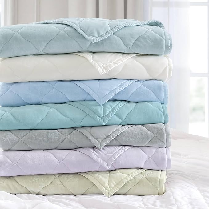 Cuddledown Reversible Sateen & Fleece Blanket | Ultra-Soft & Smooth | Polyfleece & 100% Cotton Sateen | Oeko-TEX Certified | 90" x 90" | Full/Queen | Ivory