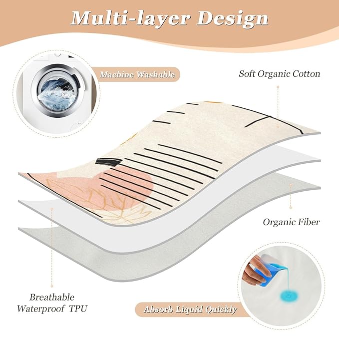Waterproof Bed Pad Reusable Changing Pad Toddler Mattress Protector Large Pee Pad Baby Diaper Pad Soft Washable Liner Beige Thanksgiving Pumpkin Maple Leaf