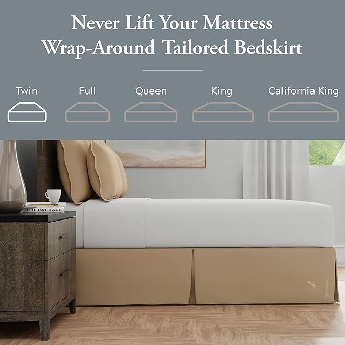 Bed Maker’s Never Lift Your Mattress Bed Skirt, Designed for Box Spring Beds, Split Corners, 14 Inch Drop Length, Twin, Mocha