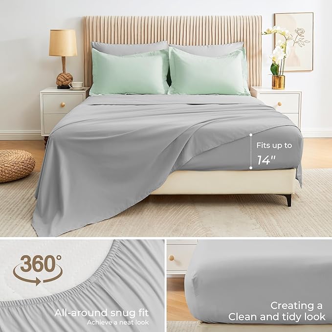 Sasttie Queen Comforter Set, 7 Pieces Bed in a Bag Queen, Complete Bedding Set Includes Comforter, Flat Sheet, Fitted Sheet, Pillowcases and Pillow Shams, Sage & Light Grey