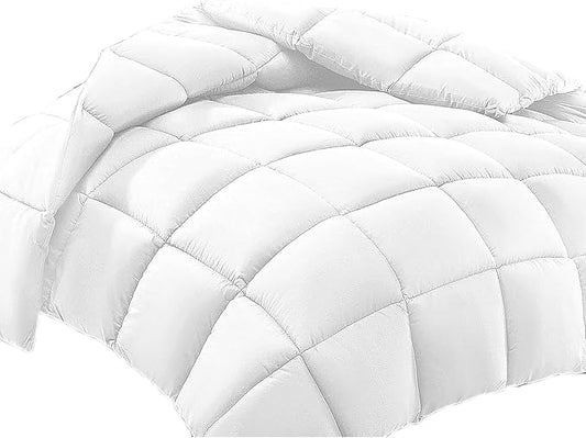 Luxury All-Season King Size 1-Piece Comforter - White Solid Pima Cotton Quilted Duvet Insert, 500 GSM, 800 TC, Ultra Fluffy with Corner Tabs