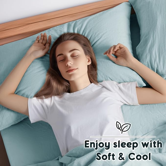 SONORO KATE 100% French Pure Linen Sheets, Breathable and Durable Linen King Size Sheets, Anti-Tear Linen Bed Sheets, Machine Washable, 16 Inch Deep Pocket - 4 Piece (Ocean, King)