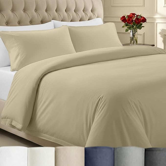 California Design Den 3 Pc King Duvet Cover Set - Winner Good Housekeeping Best Bedding Awards 2025, 400 Thread Count Sateen, 100% Cotton King Size Duvet Cover, Soft & Durable - Beige (Golden Tone)