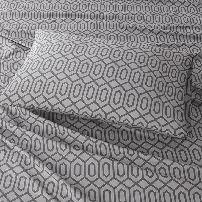 Comfort Spaces 100% Cotton Sheet Set Breathable, Lightweight, Soft with 14" Elastic Pocket Fits up to 16" Mattress, All Season Cozy Bedding, Matching Pillow Case, Cal King Diamond Sliver 4 Piece
