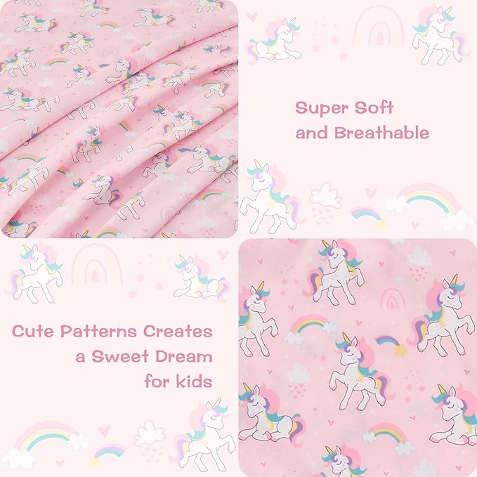 Kids Sheet Set Twin Size 3 Pcs, Girls Sheet Set with Pink Unicorn Pattern，Kids Girls Twin Fitted Sheet，Breathable & Silky Soft Microfiber Fitted Sheet