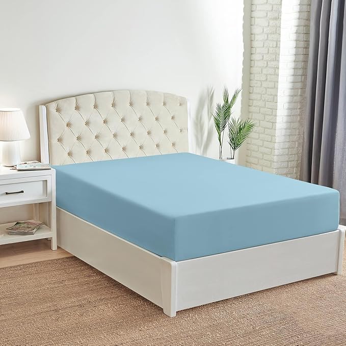 Mellanni Queen Fitted Sheet - Iconic Collection Bedding Sheets with up to 16 inch Deep Pocket - Soft & Cooling - Fade & Stain Resistant - 1 PC (Queen, Light Blue)