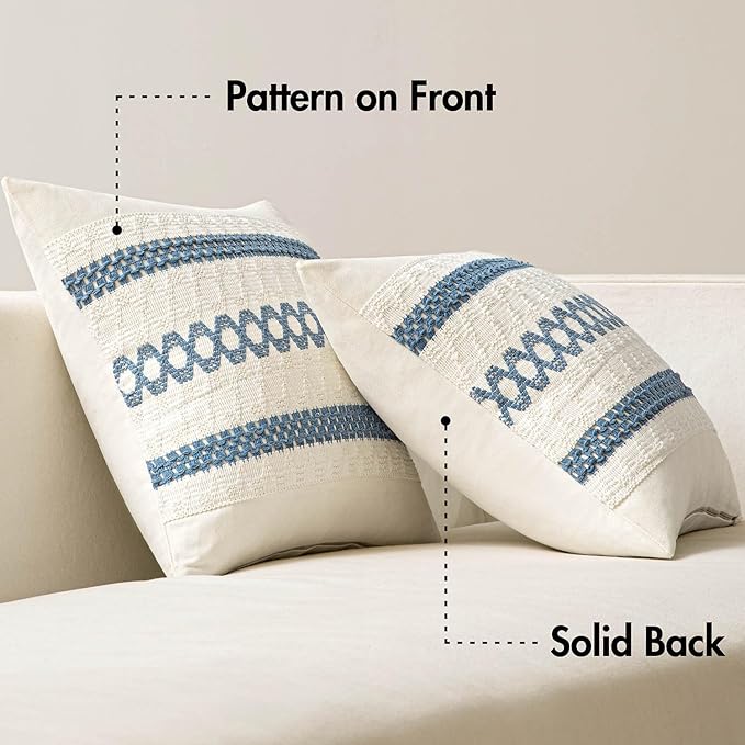 MIULEE Set of 2 Coastal Blue Boho Decorative Pillow Covers 16x16 Inch Farmhouse Rustic Couch Throw Pillows Modern Cotton Cushion Covers Retro Cute Macrame Woven Spring Home Decor for Bed Sofa Chair