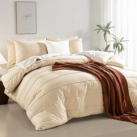 NEXHOME PRO 100% Organic Cotton Duvet Cover Full, Linen Like Pleated Textured Duvet Cover Set Yellow Tan, 3pc Bedding Set with Zipper Closure, Soft, Lightweight and Breathable(80"x90", No Comforter)