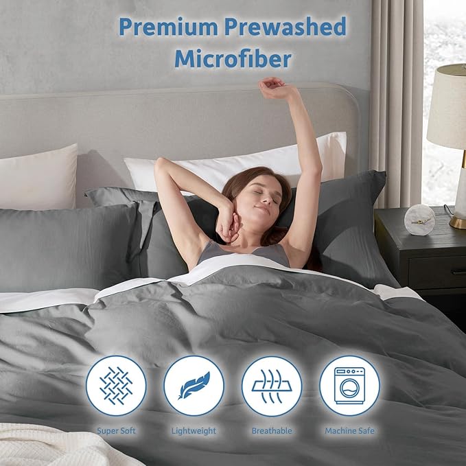 Nestl Twin Duvet Cover Set - Soft Prewashed Grey Duvet Cover Twin/Twin XL, 2 Piece, with Zipper Closure, 1 Duvet Cover 68x90 inches and 1 Pillow Sham