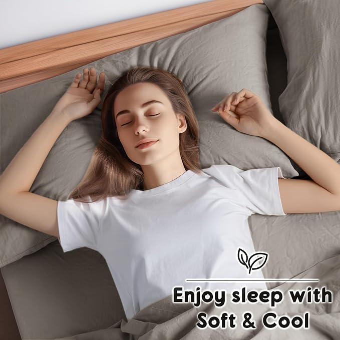 SONORO KATE 100% French Pure Linen Sheets, Breathable and Durable Queen Size Sheets, 16 Inch Deep Pocket - 4 Piece (Mauve Brown)