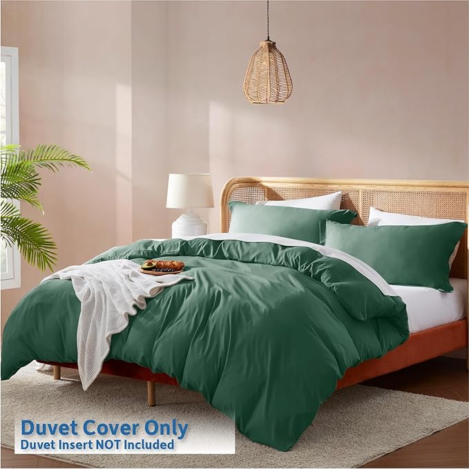Nestl Dark Green Duvet Cover Full Size - Soft Double Brushed Full Size Duvet Cover Set, 3 Piece, with Button Closure, 1 Duvet Cover 80x90 inches and 2 Pillow Shams