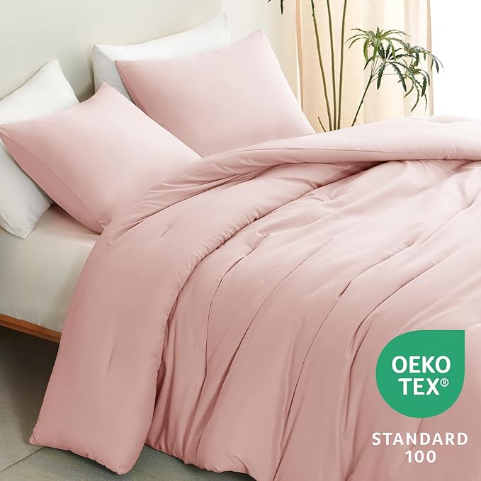 CozyLux Blush Pink Comforter Set Twin/Twin XL Size, 2 Pieces Twin Extra Long Solid Breathable Quilted Bedding Sets, Luxury Soft Bed Set with Down Alternative Comforter and 1 Pillowcase All Season