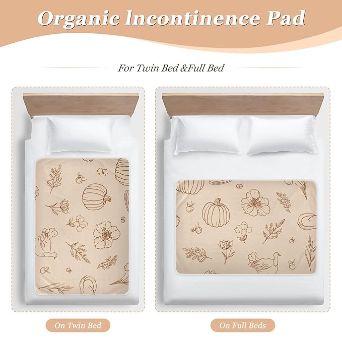 Waterproof Bed Pad Reusable Changing Pad Toddler Mattress Protector Large Pee Pad Baby Diaper Pad Soft Washable Liner Brown Thanksgiving Pumpkin Food