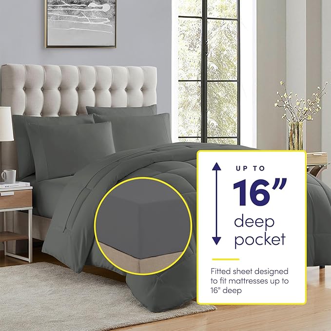Twin XL Comforter Set with Sheets - Soft & Breathable Piece Bedding Collection - 1 Comforter, 1 Fitted Sheet, 1 Flat, Pillowcases - Deep Pocket - Premium Quality - Ideal for All Seasons, Gray