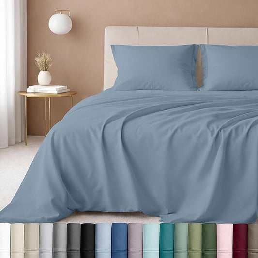 CALIFORNIA DESIGN DEN 5-Star Hotel 600 Thread Count 100% Cotton Sheets Set - Soft & Smooth Queen Bedding Set with Deep Pockets, Quality Beats Egyptian Cotton Claims (Pastel Blue)