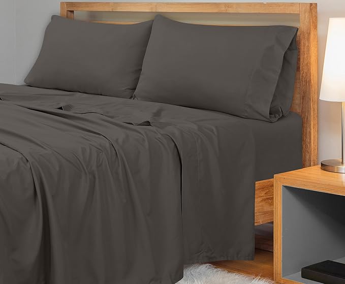 Royale Linens 300 Thread Count 100% Long Staple Combed Cotton Flat Sheet - Super Soft - Top Sheets - King Flat Sheet Sold Separately - Breathable, Cool & Crisp Percale Sheets Only (King, Grey)