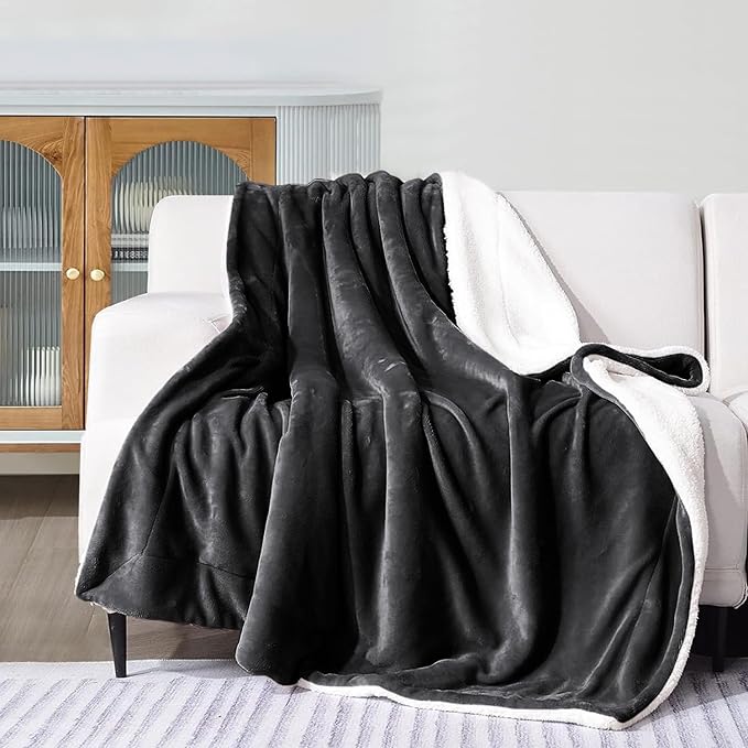 MOONLIGHT20015 Black Sherpa Fleece Throw Blanket Twin Size for Bed - Wholesale Bulk Pack of 12 Sherpa Blankets - Soft Fluffy Throw Blankets for Hotels, Guest Bedroom, 60x80 Inches