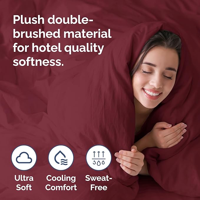 Duvet Cover King Size - Extra Soft King Size Duvet Cover - Lightweight, Breathable & Cozy - Easy Care & Fade Free w/ Zipper Closures & Ties - 104" x 90" Inches - (Burgundy) Comforter Not Included